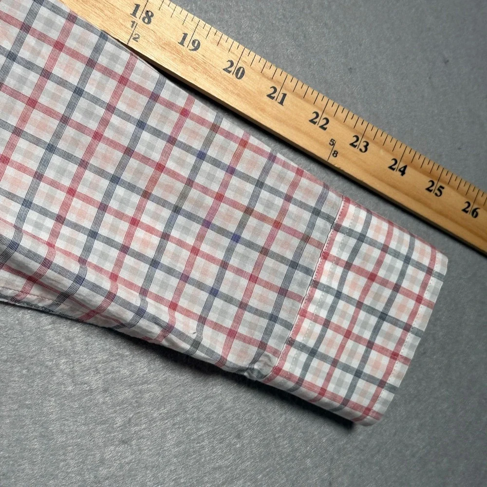 Banana Republic Mens Slim Untucked Fit Organic Cotton Plaid Shirt Red White S